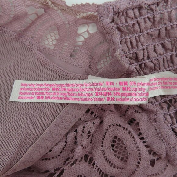 PINK Victorias Secret Medium Purple Lace Bralette Bra Strappy Wireless Lined - Picture 11 of 14